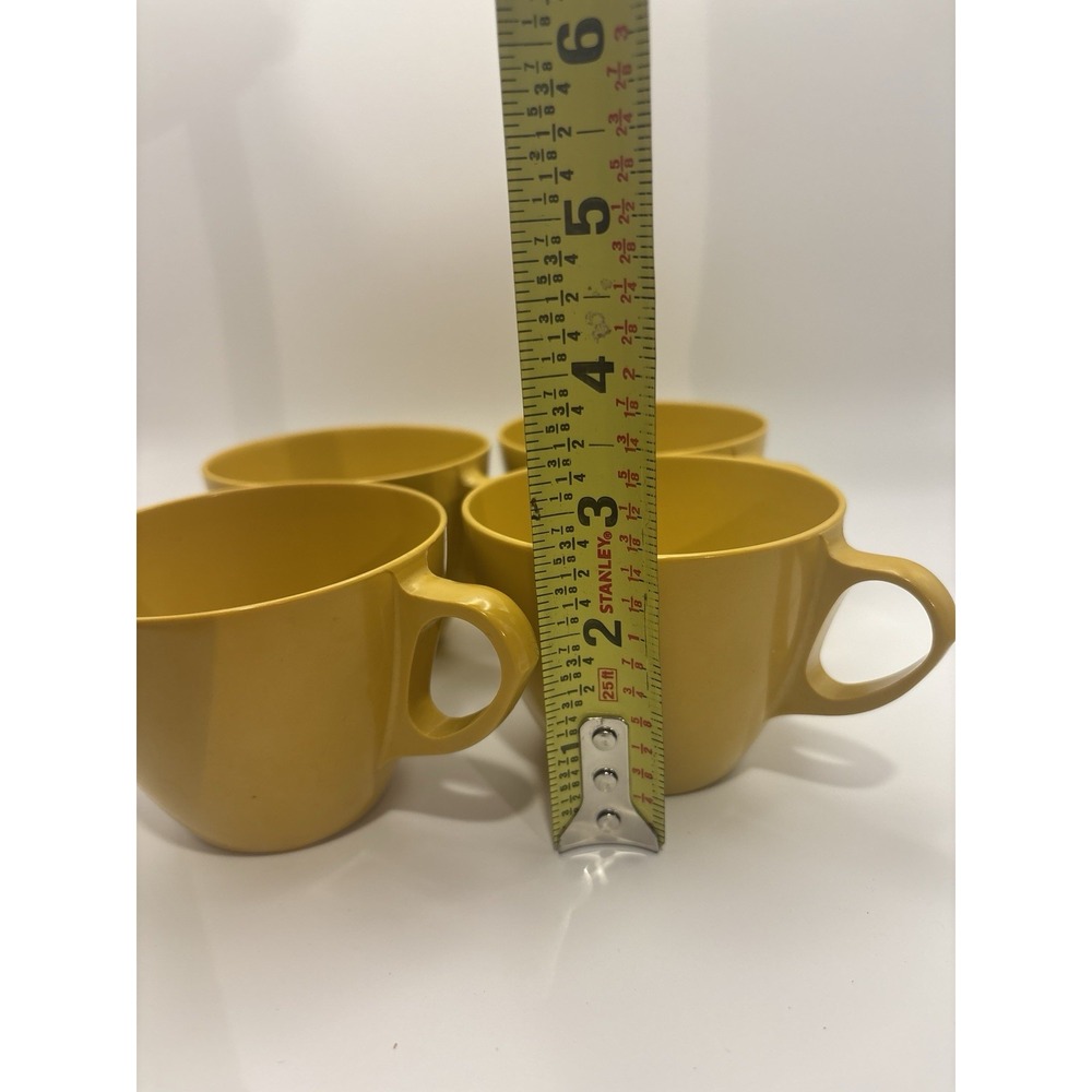 Vintage Allied Chemical Melmac Melamine Mustard Yellow Coffee Cups Mugs Set4 MCM - Picture 4 of 6